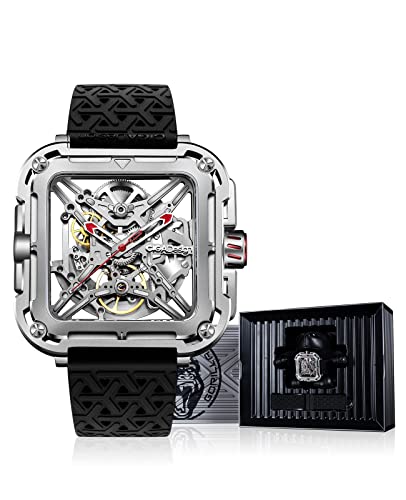 CIGA Design Automatik Uhr Herren - X Serie SUV Armbanduhr Quadratisch Mechanische Skelettuhr Saphirglas mit Geschenkkarton (Weltraum Silber) von CIGA Design