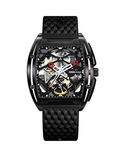 CIGA Design Automatik Uhr Herren - Z Serie DLC Armbanduhr Tonneau Mechanische Skelettuhr Edelstahl Saphirglas mit Leder- und Silikonarmband von CIGA Design