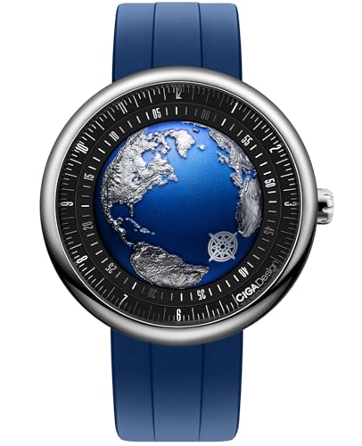 CIGA Design Mechanische Automatik-Uhr Blue Planet II·Atlantik, Runde Edelstahlgehäuse, Leuchtende Version, Hochwertiges Fluorkautschuk-Armband – Geschenk für Damen und Herren von CIGA Design