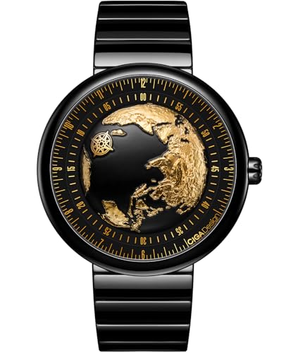 CIGA Design Mechanische Automatikuhr Blue Planet II Vergoldet Age U Series Armbanduhr Rundes Keramikgehäuse Saphirglas für Damen und Herren mit Keramikarmband, Blue Planet II Keramik und vergoldet, von CIGA Design