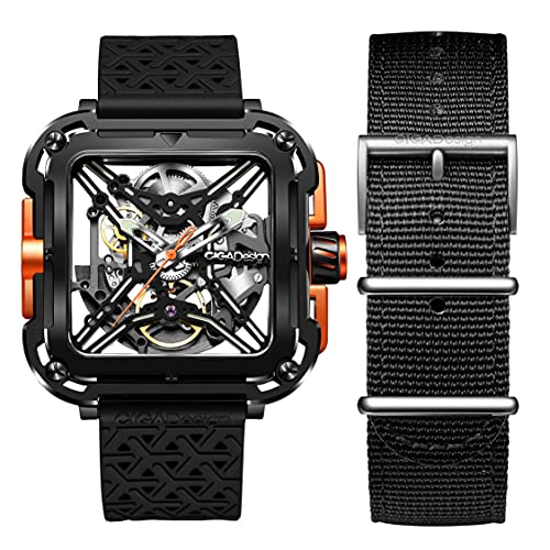 CIGA Design X Series Automatik Skelettiertes Quadrat Schwarz Orange Silikon Herren Uhr von CIGA Design