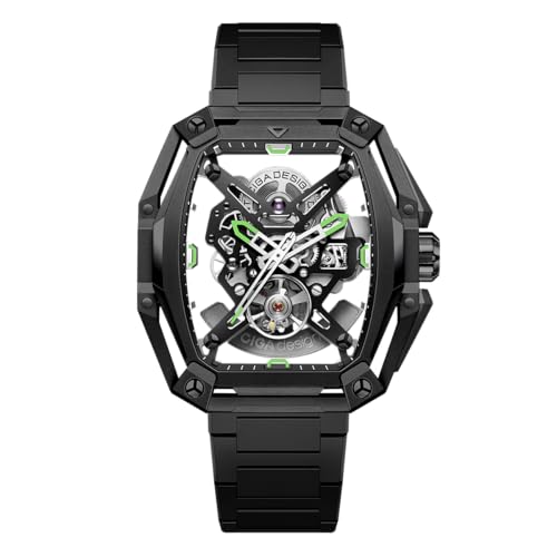 CIGA Design Hunter Automatik Uhr Durchgehend Skelettiert Tonneau Strukturgehäuse Schwarz Verjüngtes H Glied Armband Leuchtindeces und Zeiger Saphirglas 3 ATM wasserdicht von CIGA Design