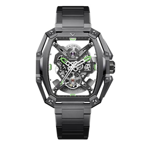 CIGA Design Hunter Automatik Uhr Durchgehend Skelettiert Tonneau Strukturgehäuse Carbon Verjüngtes H Glied Armband Leuchtindeces und Zeiger Saphirglas 3 ATM wasserdicht von CIGA Design