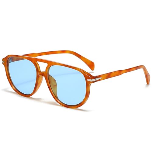 CIKJUK Retro Sonnenbrille Herren Damen Rund Pilotenbrille 70er Jahre Runde Gläser Vintage Brille für UV400 Schutz Sonnenbrillen-Leopard/Blau von CIKJUK