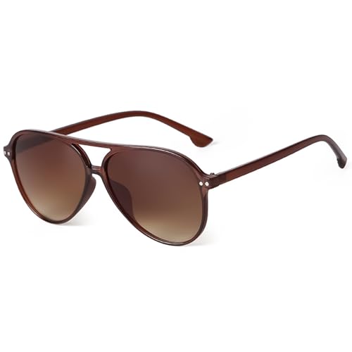CIKJUK Sonnenbrille Herren Damen Pilotenbrille Retro 70er Jahre Vintage Gläser Brille für UV400 Schutz Sunglasses Men Woman-Braun/Braun von CIKJUK