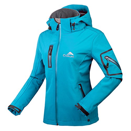 CIKRILAN Damen Softshelljacke Winddicht Wasserdicht Outdoor Sport Camping Wandern Jacke Fleecefutter Kapuze Mantel (X-Large, Blau) von CIKRILAN