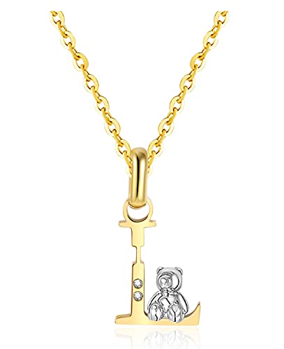 CILILI 18K Gold gefüllt Initial Bär Anhänger mit kubischer Zirkonia Edelstahl Kette Halskette personalisierten Schmuck Geschenke für Mädchen Frauen von CILILI