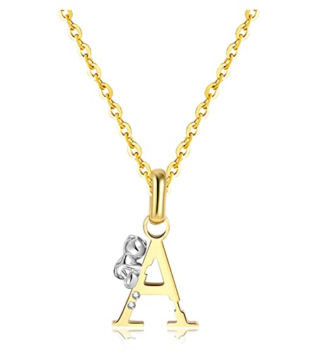 CILILI 18K Gold gefüllt Initial Bär Anhänger mit kubischer Zirkonia Edelstahl Kette Halskette personalisierten Schmuck Geschenke für Mädchen Frauen von CILILI