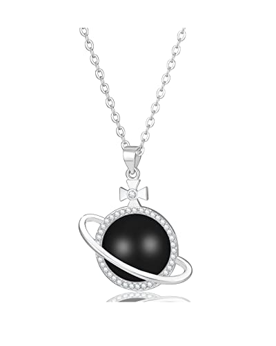 CILILI Saturn Planet Spinner Halskette für Mädchen Frauen, 3D Orb natürliche Edelsteine Spinner Anhänger personalisierte Schmuck Geschenke für Geburtstag Weihnachten Valentinstag von CILILI