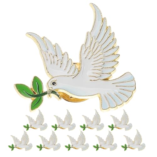 CIMAXIC 10 Stück Friedenstauben-Brosche: Friedenstaube mit Olivenzweig-Brosche – Cartoon-Tier-Abzeichen – Anstecknadel aus Zinklegierung, Schmuck für Kleider, Mäntel und Pullover von CIMAXIC