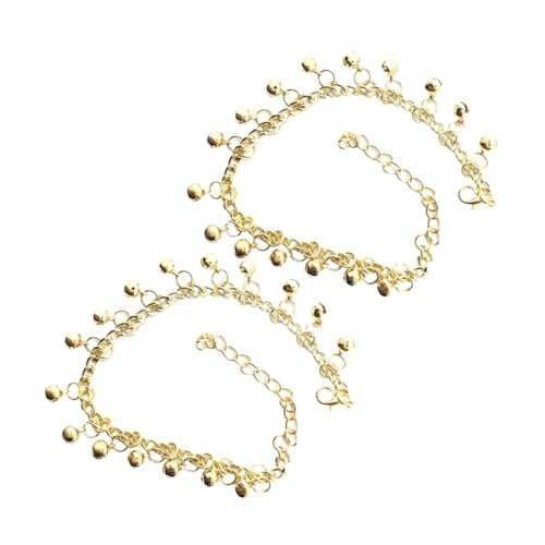 CIMAXIC 2 Stück Goldene Fußkettchen Damen mit Glöckchen Verstellbare Mehrlagige Knöchelband Schmuck für Sommer Strand Langlebige Fußkette mit Klarem Klang Modisches Boho Accessoire von CIMAXIC