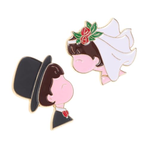 CIMAXIC 2 Stück Hochzeitsbroschen Teilig Metall Anstecknadeln für Braut Bräutigam Cartoon Badge Pin Festliche Hochzeit Accessoires für Anzug Revers Langlebig und Komfortabel von CIMAXIC