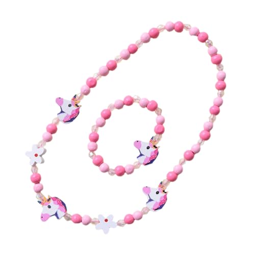 CIMAXIC 2 Stück Holzperlen Schmuckset DIY Armband Halskette mit Buntem Einhorn Fein Gearbeitet Modisch für Mädchen für Alltag Party Fotoshootings und Kostümierung von CIMAXIC