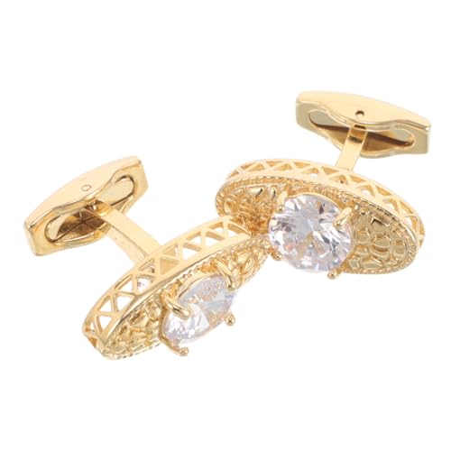 CIMAXIC 2 Stück Manschettenknöpfe für Herren Goldfarbene Zirkonia Schmuck Klassisch Französischer Stil Formeller Anzug Business Hochwertige Hemd Accessoires von CIMAXIC
