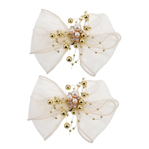 CIMAXIC 2 Stück Perlen bowknot schuhclips Abnehmbare Schleifen schnallen mit Netzstoff und Strasssteinen für Damen Pumps Sneaker Hochzeit Party Elegante Schuhdekoration von CIMAXIC