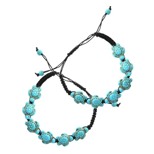 CIMAXIC 2 Stück Verstellbares Türkis Schildkröten-armband Handgefertigt Geflochtenes Schmuckstück für Damen Einzigartiges Türkisfarbenes Anhänger-accessoire Eleganter Schmuck für Alltag von CIMAXIC