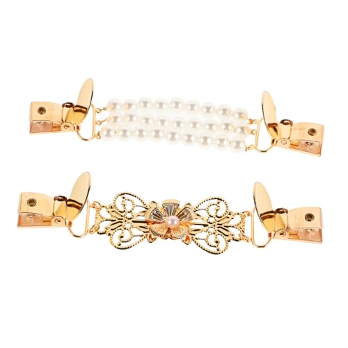 CIMAXIC 2 Stück Vintage Cardigan Clips mit Faux perlen Strickjacken broschen aus Langlebiger Vielseitige Schal Kragenclips für Damen Stilvolle Pullover Umhang dekoration von CIMAXIC