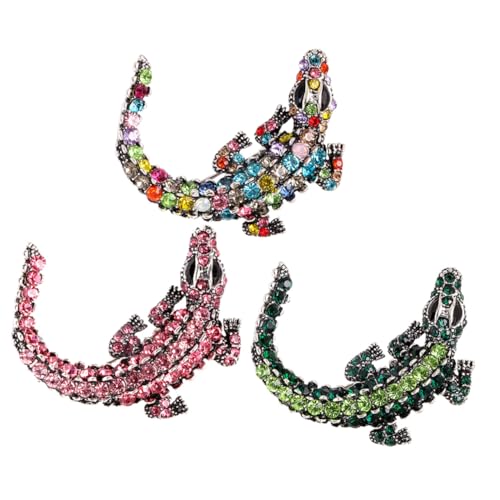 CIMAXIC 3 Stück Teiliges Broschen Krokodil Form Kreative Strass Anstecknadeln aus Hochwertiger Legierung Farbige Schmuck Accessoires für Damen und Herren Modische Kleidungsdekoration von CIMAXIC