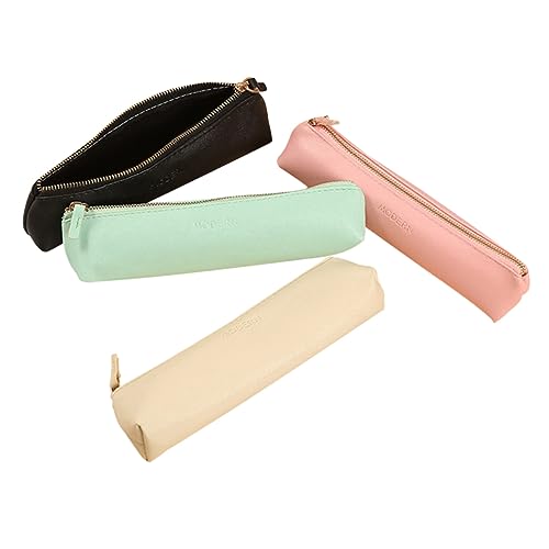 CIMAXIC 4 Mini-Feder mäppchen Bleistiftbehälter Leder Stifttaschen federmäppchen Makeup Tasche reißverschluss Schminkpinsel für Kinder Schreibwarenetuis Pinseltaschen Machen Pu von CIMAXIC