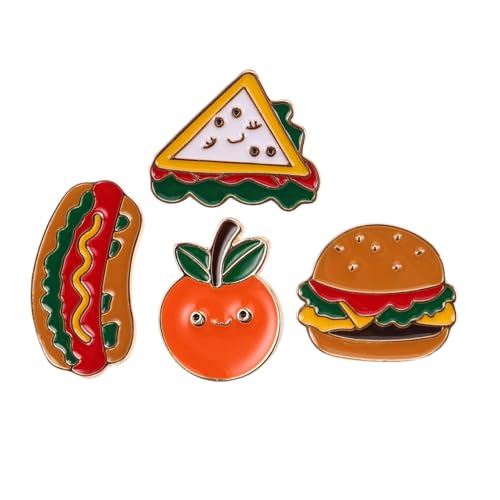 CIMAXIC 4 Stück Teiliges Cartoon Lebensmittel Pins Langlebiger Legierung Hamburger Hot Dog Sandwich Broschen Kreative Niedliche Accessoires für Kleidung Taschen Hüte Vielseitig für Alltag von CIMAXIC