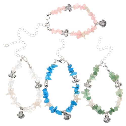 CIMAXIC 4-teiliger Strandschmuck: Charm-Armbänder mit Meerestieren und Muscheln, Seesternen, Meeresschildkröten und Kiesperlen – verstellbar und dehnbar – Küstenarmbänder im -Stil von CIMAXIC