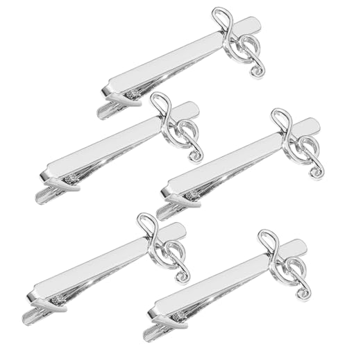 CIMAXIC 5 Krawattennadeln für Herren: Krawattenklammer aus Metall mit Musiknotenmotiv, Business-Anzug-Accessoire mit starkem Halt – Krawattenklammer für formelle und Anlässe von CIMAXIC