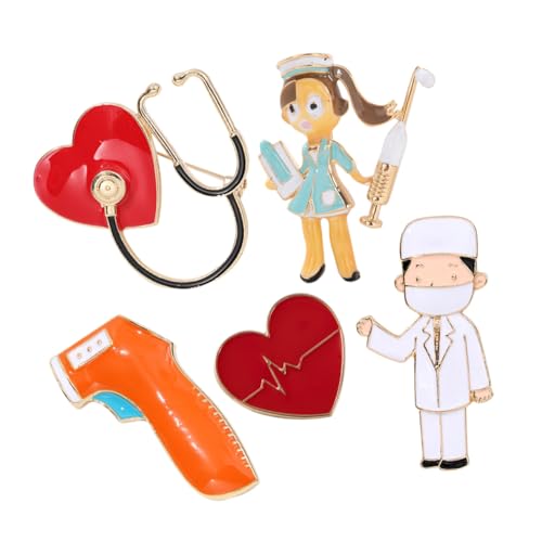 CIMAXIC 5 Stück Teiliges Medizinisches Broschen Pflegepersonal Cartoon Herz und Stethoskop Anstecknadeln aus Leicht Ergonomisch Vielseitig für Namensschild Uniform und Freizeit Geeignet von CIMAXIC