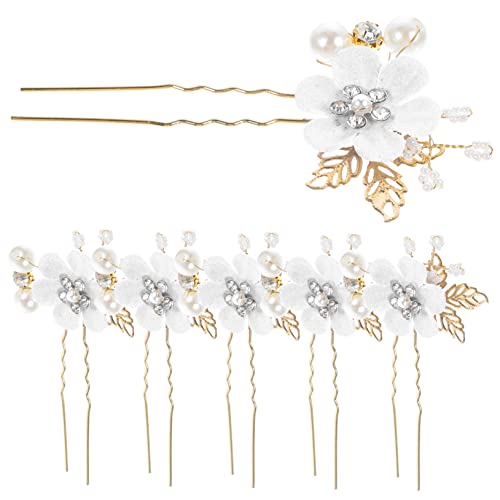 6 Braut Haargabel in U-Form U-förmige Haarnadel für Bräute Haarspangen für Damen hochzeitshaar schmuck wedding hair accessories silberne Haarspange Blumenkopfschmuck Weiß von CIMAXIC