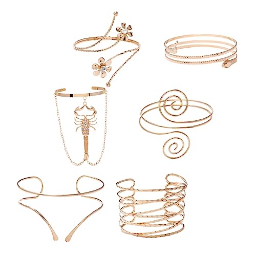 CIMAXIC 6 Stück Teiliges Arm für Damen Verstellbare Oberarm Manschetten aus Metall mit Design Stapelbare Armreife im Vintage Stil Armbänder für Party und Alltag von CIMAXIC