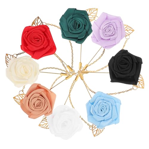 CIMAXIC 8 Stück Teiliges Kleine Rosenbroschen mit Goldenen Blattketten Schlichte Flache Ansteckblumen Vielseitige Herren Anstecknadeln für Hochzeit Party Eleganter Minimalistischer Schmuck von CIMAXIC