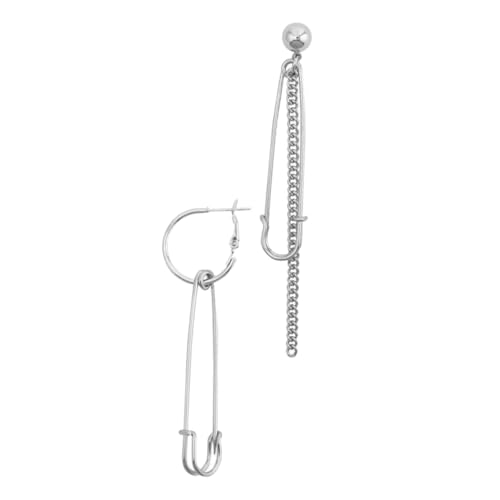 CIMAXIC Asymmetrische Silber Nadel Ohrhänger Metalldraht Punk Stil Retro Kette Ohrschmuck Damen Modisch Langlebig für Alltag Party von CIMAXIC