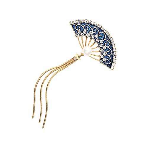 CIMAXIC Brosche Damen Fächer mit Quaste Personalisierte Emaille Anstecknadel mit Diamantbesatz Modisches Kleidungsaccessoire für Hochzeit Party und Alltag Schmuckbrosche Gold Blau von CIMAXIC