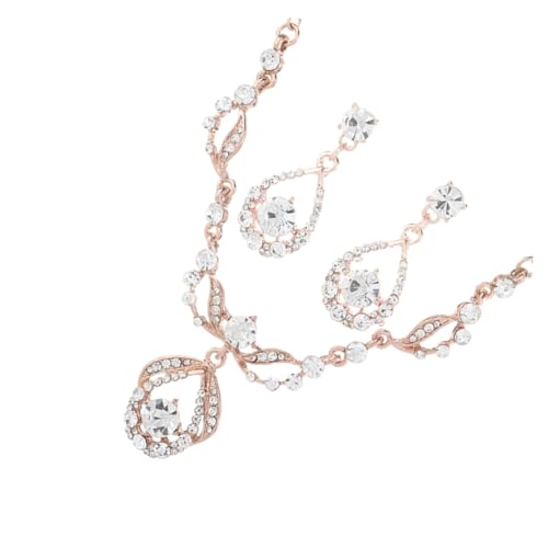 CIMAXIC Edelstein Halskette und Ohrringe Set für Damen Roségold Hochzeit Schmuckset Funkelnde Accessoires für Braut Brautmutter Trauzeugin für Besondere Anlässe Wie Valentinstag von CIMAXIC