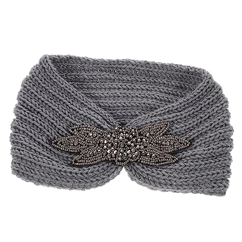 CIMAXIC Gestricktes Stirnband Aus Wollgarn Haarreifen Für Winter Warmes Haarband Mit Blumenmuster Kopfschmuck Minimalistisches Kopftuch Hellgrau von CIMAXIC