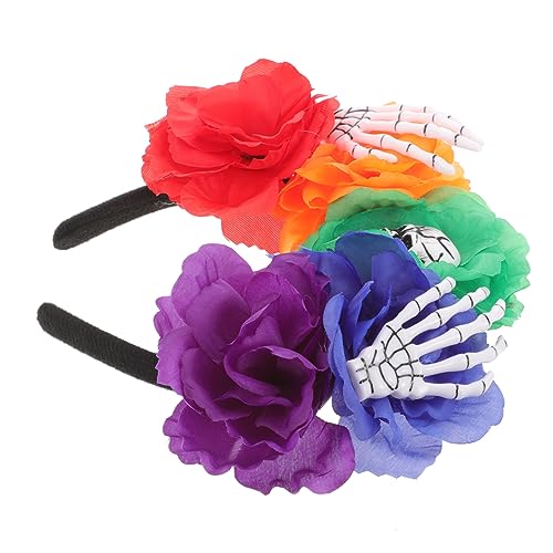 Halloween-totenkopf-haarband Halloween-kopfschmuck Fiesta-blumenkrone Party-kopfschmuck Dia De Los Muertos Kopfbedeckung Halloween-haarband Kranz Cosplay Polyester-kunststoff von CIMAXIC