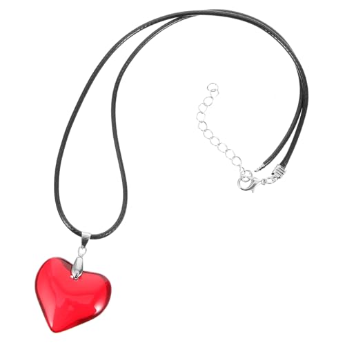 CIMAXIC Herz Halskette Damen Trendiger Anhänger Rotes Herz Lederseil Modische Clavicle Kette Alltag Party von CIMAXIC