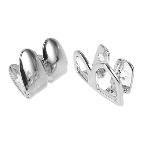 CIMAXIC Hip Hop Zahn Grillset Silber Double Hollow Glatt Abnehmbare Rapper Zahnschmuck Party Dekoration Komfortabler Sitz Unisex Zubehör für Kostüm und Cosplay von CIMAXIC
