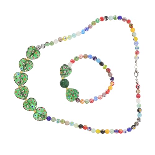 CIMAXIC Inspirierte Halskette und Armband mit Farbenfrohen Glasperlen Romantischem Herzanhänger Elegantes Schmuckset für Damen zu Weihnachten und Geburtstag von CIMAXIC