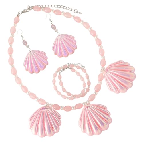 CIMAXIC Modisches Teiliges Schmuckset für Mädchen mit Pinken Muschel Ohrringen Perlenarmband und Halskette Langlebiges Damen Accessoire für Hochzeit Party und Besondere Anlässe von CIMAXIC