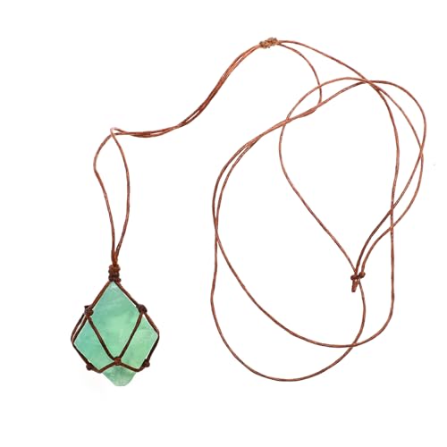 CIMAXIC Natürlicher Grüner Fluorit Anhänger Halskette Wire Wrap Unregelmäßiger Steinanhänger Schmuck für Positive und Spirituelle Kraft Geschenkidee für Damen und Herren von CIMAXIC