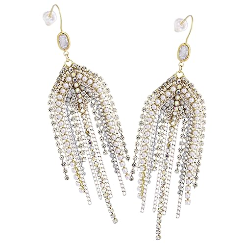 CIMAXIC Perlen Ohrringe mit Tassel Ketten Lange Statement Chandelier Ohrhänger für Damen Stilvoller Schmuck für Formelle Anlässe Wie Hochzeit Party und Alltag von CIMAXIC