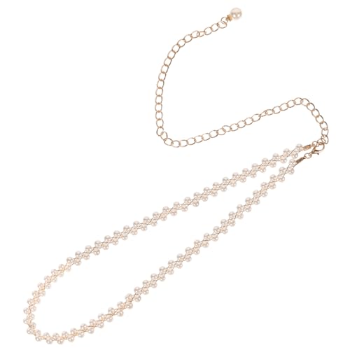 CIMAXIC Perlen Taillenkette für Damen Doppelte Reihen Goldfarben Geflochten Stilvolle Weiße Perlen Dekorativer Gürtel für Kleider Braut Party und Festliche Anlässe von CIMAXIC