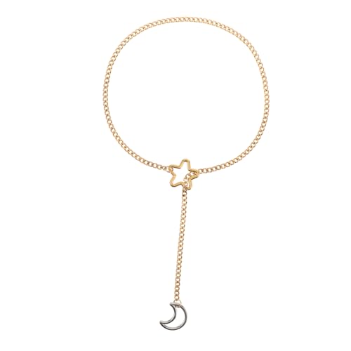 CIMAXIC Punk Gothic Halskette Damen Gold Mond Stern Anhänger Verstellbarer Y Ketten Choker Chunky Chain Schmuck für Alltag und Partys von CIMAXIC