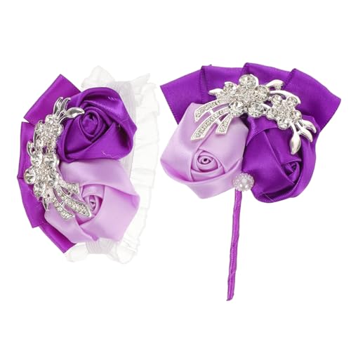 CIMAXIC Romantisches Hochzeits Künstlichen Rosen Strass-wrist Corsage und Passender Brosche Leichtes Armband und Anstecker für Braut Brautjungfern und Trauzeugen von CIMAXIC