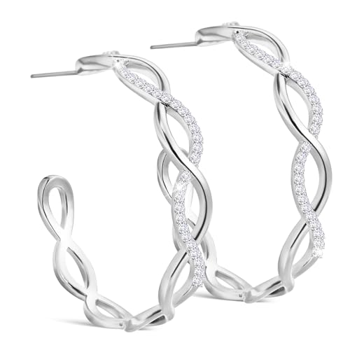 CIMAXIC Sterling Silber Creolen mit Funkelnden Strasssteinen Kleine Gedrehte Ohrringe für Damen und Mädchen Robuste Vielseitige Ohrschmuck für Alltag und Festliche Anlässe von CIMAXIC