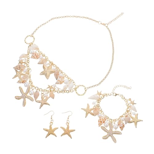 CIMAXIC Strand Schmuckset Damen Meeresthema Schmuckset mit Muschel Anhänger Perlen Halskette Armband und Meeresstern Ohrringen Mediterraner Beach Style Schmuck für Sommerurlaub von CIMAXIC