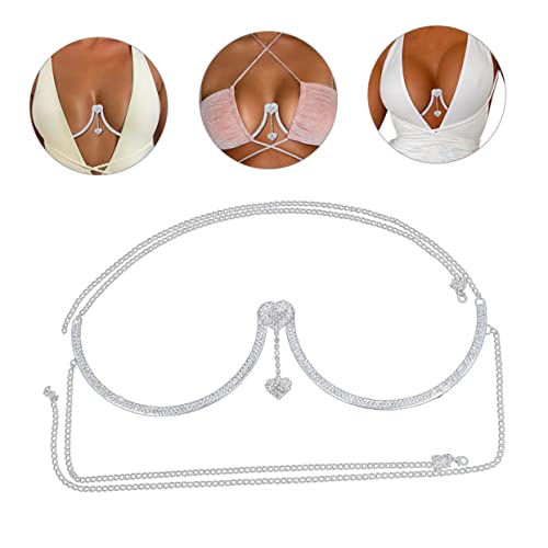 CIMAXIC Strass Herz Anhänger Brusthalter Kette Damen Körperkette Silberfarbene Kristallsteine Elegantes Schmuckaccessoire für Festival und Party von CIMAXIC