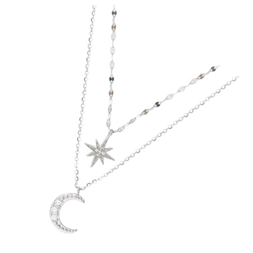 CIMAXIC Verstellbare Doppellagige Silber Damen Halskette mit Funkelnden Stern und Mondanhängern Eleganter Choker Schmuck für Hochzeit Party Valentinstag von CIMAXIC