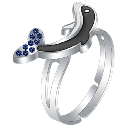 CIMAXIC Verstellbarer Delfin Stimmungsring Farbwechsel Ring für Damen Modischer Tier Schmuck Leichtes Legierungs material Geeignet für Partys und Alltag von CIMAXIC