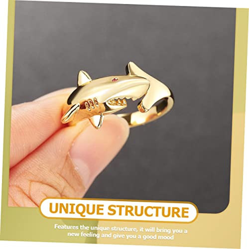 CIMAXIC Verstellbarer Offener Shark Schmuck Ring Damen Kupfer Robuster Finger Schmuck Animal Statement Accessoire von CIMAXIC